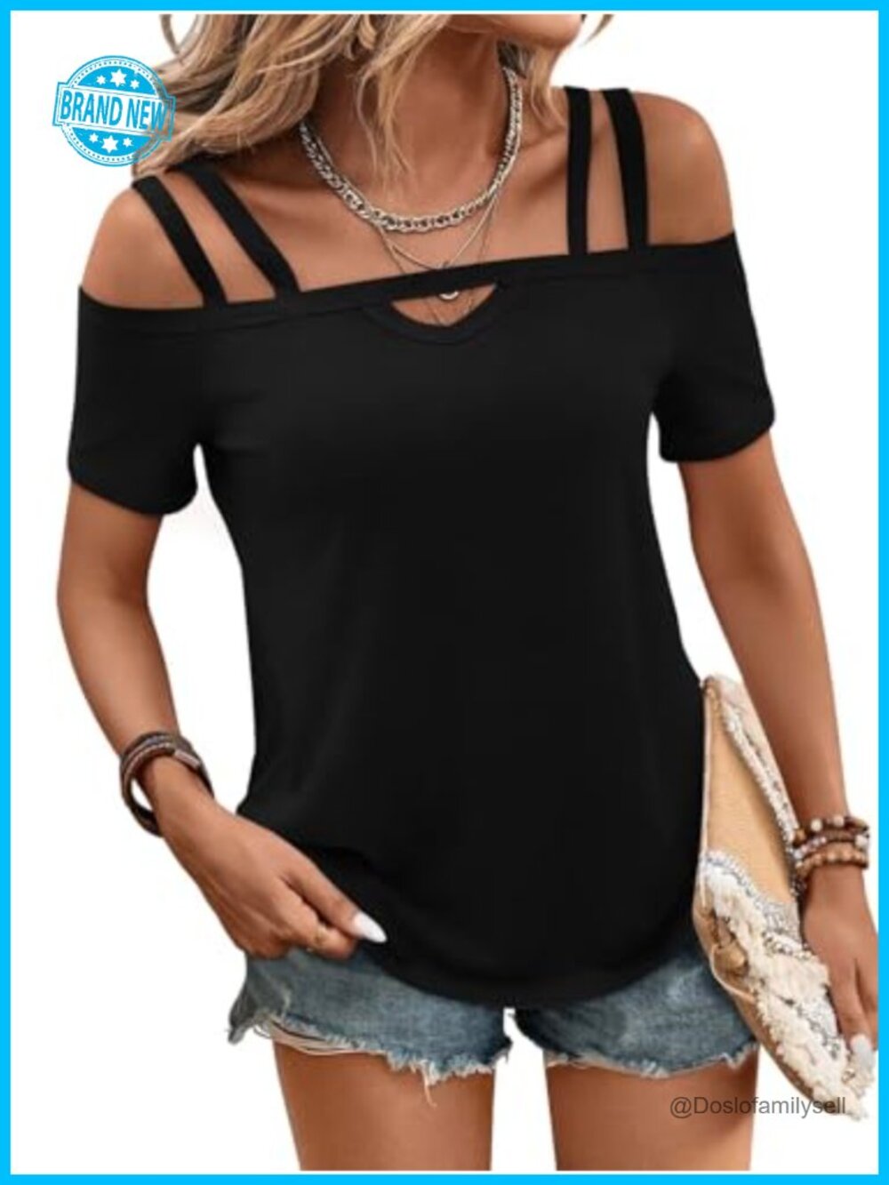 Womens Cold Shoulder Top Criss Cross Short Sleeve Summer T Shirt